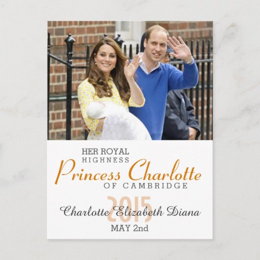 Charlotte Elizabeth Diana - British Will Kate Briefkaart (Voorkant)