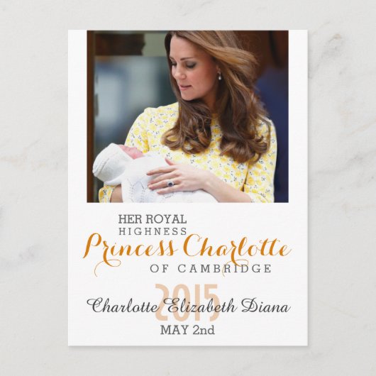 Charlotte Elizabeth Diana - British Will Kate Briefkaart (Voorkant)