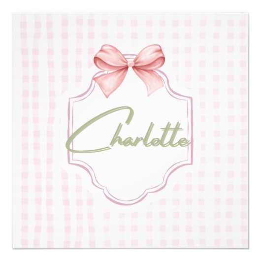 Charlotte Gepersonaliseerde Roze Bow & Gingham Pri Foto Afdruk (Voorkant)