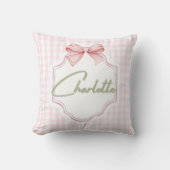 Charlotte Gepersonaliseerde Roze Bow & Gingham Pri Kussen (Voorkant)