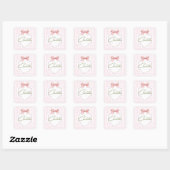 Charlotte Gepersonaliseerde Roze Bow & Gingham Pri Vierkante Sticker (Vel)