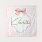 Charlotte Gepersonaliseerde Roze Bow & Gingham Pri Wandkleed (Voorkant)