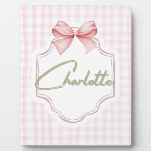 Charlotte Gepersonaliseerde Roze Strik & Gingham P Fotoplaat