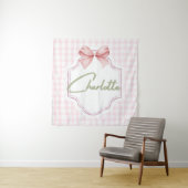 Charlotte Gepersonaliseerde Roze Strik & Gingham P Wandkleed (In situ)