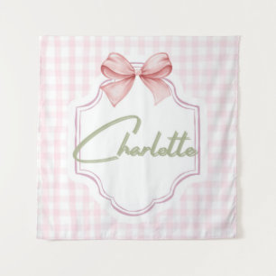 Charlotte Gepersonaliseerde Roze Strik & Gingham P Wandkleed