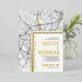 Charlotte Love Locator | Stad thema bruiloft Folie Uitnodiging (Staand Voorkant)