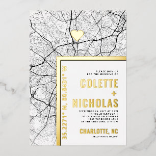 Charlotte Love Locator Stad Thema Trouwfeest Folie Uitnodiging
