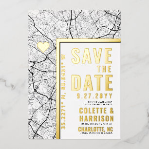 Charlotte Love Locator Trouwkaart Save the Date Folie Uitnodiging