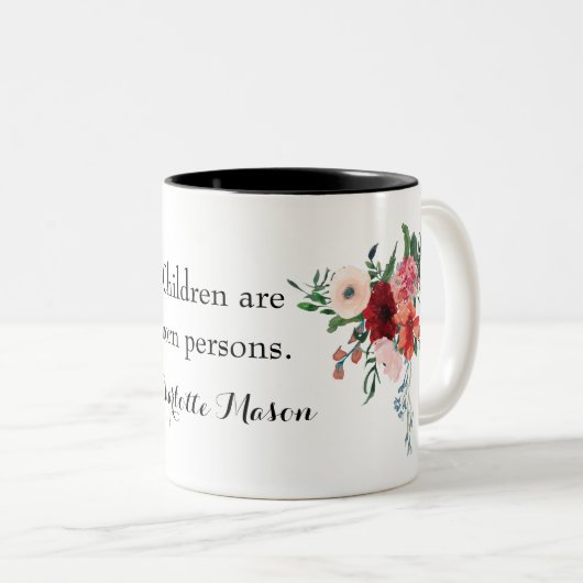 Charlotte Mason Quote Mok-Mijn favoriete theebeker Tweekleurige Koffiemok (Voorkant rechts)