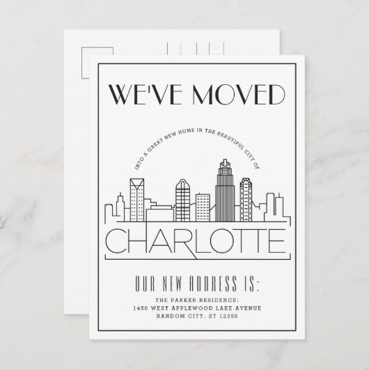 Charlotte Modern Deco | Nieuw adres Aankondigingskaart (Voorkant / Achterkant)