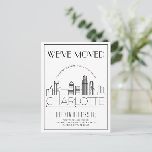 Charlotte Modern Deco | Nieuw adres Aankondigingskaart (Staand voorkant)