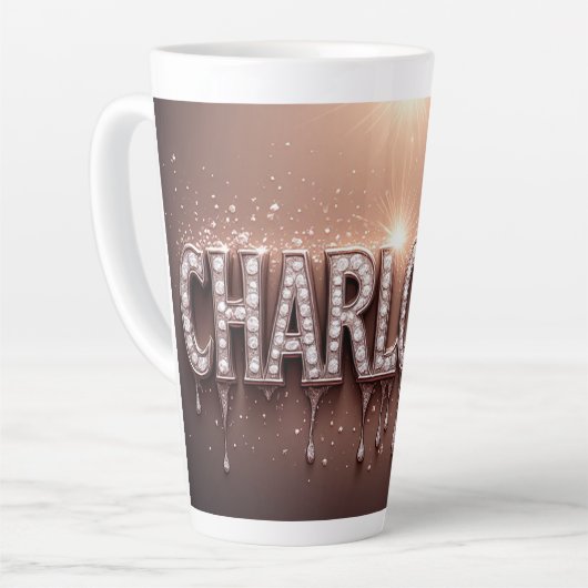 Charlotte Naam in Druppelend Goud Latte Mok (Linkerhoek)