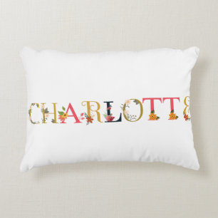 CHARLOTTE naam kunst met bloemen geborduurd Accent Kussen