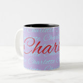 Charlotte Name Pattern Design Tweekleurige Koffiemok (Voorkant links)