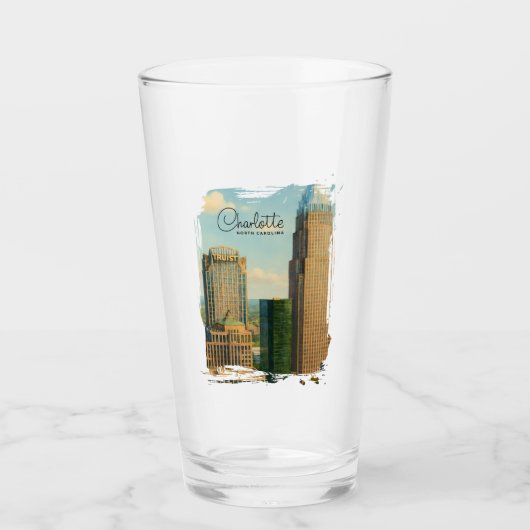 Charlotte NC Aquarel Skyline Reis Glas (Voorkant)