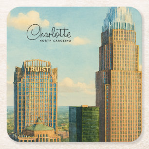 Charlotte NC Aquarel Skyline Reis Kartonnen Onderzetters