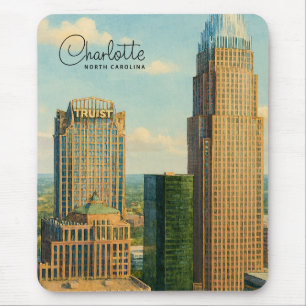 Charlotte NC Aquarel Skyline Reis Muismat