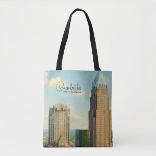 Charlotte NC Aquarel Skyline Reis Tote Bag