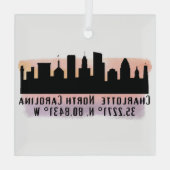 Charlotte NC City Skyline Latitude en Longitude Glas Ornament (Achterkant)