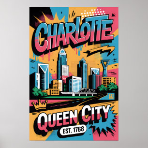 Charlotte NC Graffiti Stedelijk Reisposter  Poster