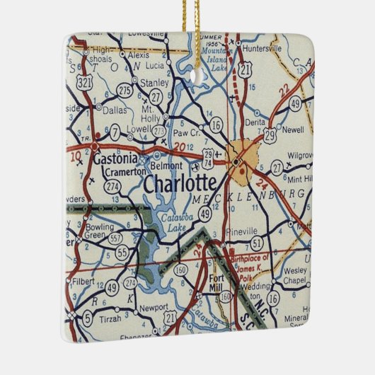 Charlotte NC  Map Keramisch Ornament (Rechts)