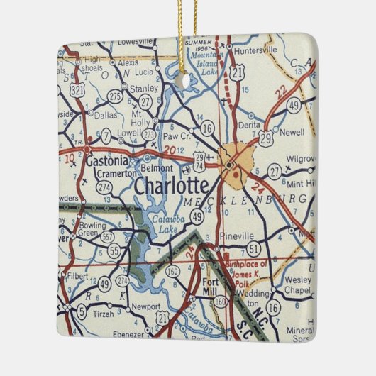 Charlotte NC  Map Keramisch Ornament (Links)