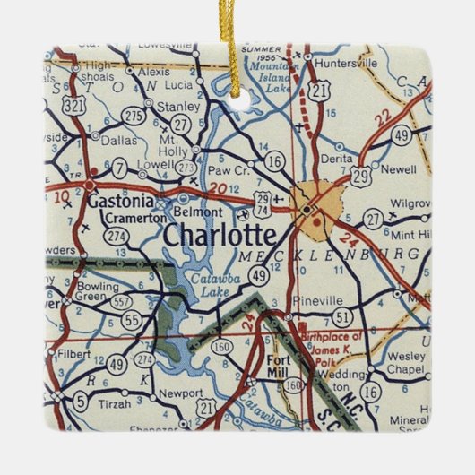 Charlotte NC  Map Keramisch Ornament (Voorkant)