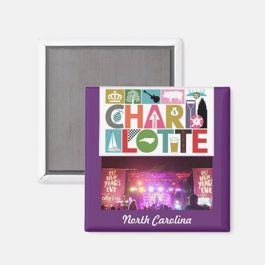 Charlotte NC North Carolina Square magnet (Voorkant / Achterkant)