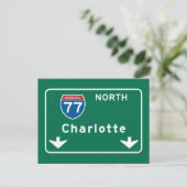 Charlotte, NC Road Sign Briefkaart (Staand voorkant)