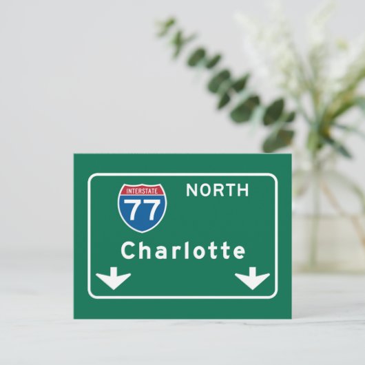 Charlotte, NC Road Sign Briefkaart (Staand voorkant)