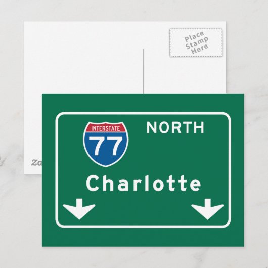 Charlotte, NC Road Sign Briefkaart (Voorkant / Achterkant)