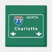 Charlotte, NC Road Sign Magneet (Voorkant)