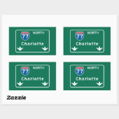 Charlotte, NC Road Sign Rechthoekige Sticker (Vel)