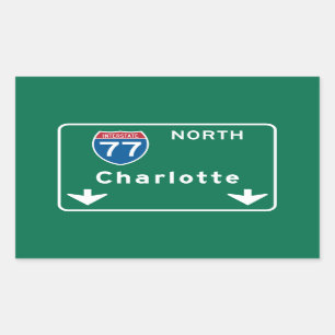Charlotte, NC Road Sign Rechthoekige Sticker