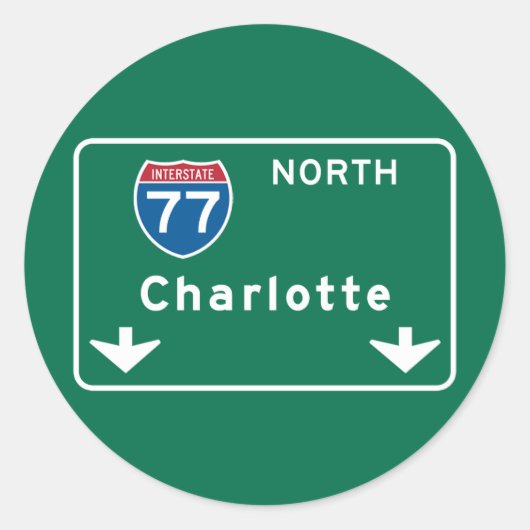 Charlotte, NC Road Sign Ronde Sticker (Voorkant)