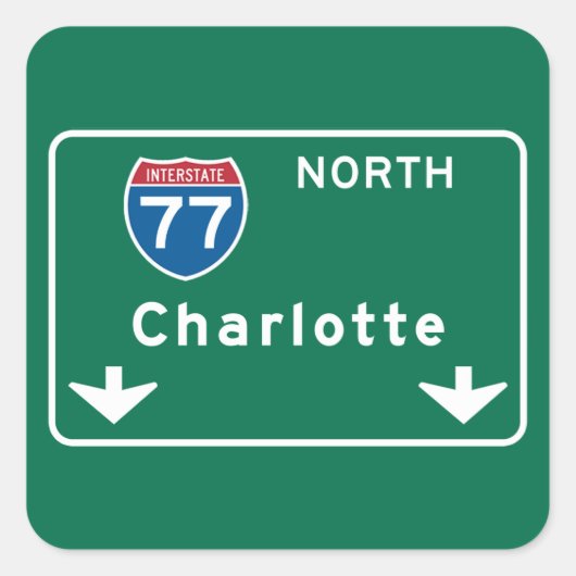 Charlotte, NC Road Sign Vierkante Sticker (Voorkant)