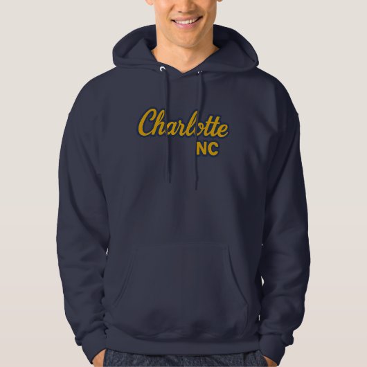 Charlotte NC Script Design – Bold Yellow & Navy Hoodie (Voorkant)