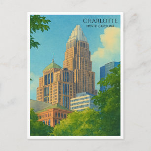Charlotte NC Silhouette Watercolor Reisansichtkaar Feestdagenkaart