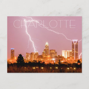 Charlotte NC skyline met bliksem Briefkaart