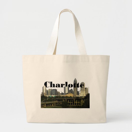 Charlotte NC Skyline met Charlotte in de hemel Grote Tote Bag (Voorkant)