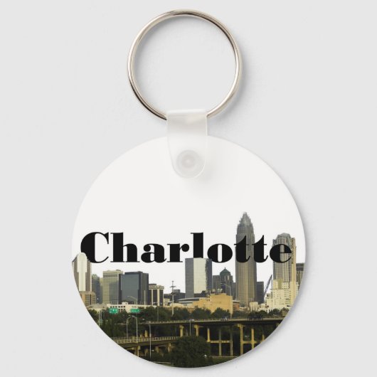 Charlotte NC Skyline met Charlotte in de hemel Sleutelhanger (Voorkant)