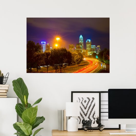 Charlotte NC Skyline Poster (Thuiskantoor)