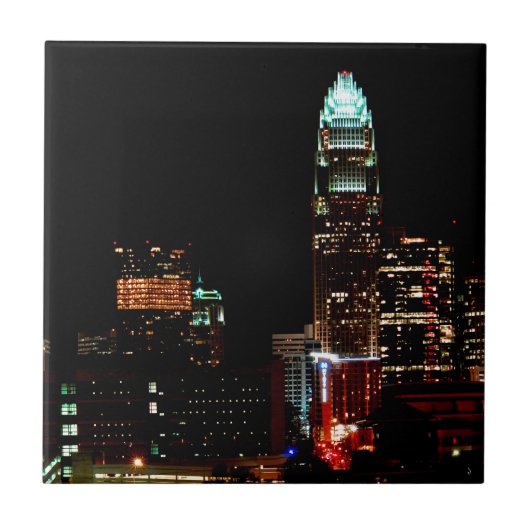 Charlotte NC Skyline Tegeltje (Voorkant)