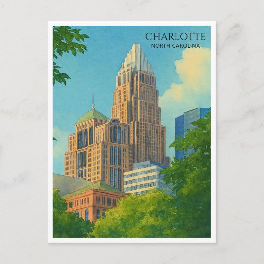Charlotte NC Skyline Waterverf Travel Briefkaart (Voorkant)