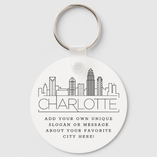 Charlotte, NC, Stylized Skyline | Aangepaste sloga Sleutelhanger (Voorkant)