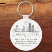 Charlotte, NC, Stylized Skyline | Aangepaste sloga Sleutelhanger (Voorkant)