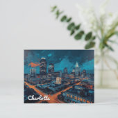 Charlotte NC Uptown Night City Art Briefkaart (Staand voorkant)