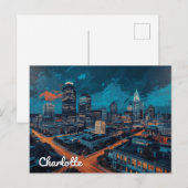 Charlotte NC Uptown Night City Art Briefkaart (Voorkant / Achterkant)