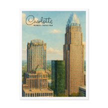 Charlotte NC Waterverf Skyline Travel Briefkaart