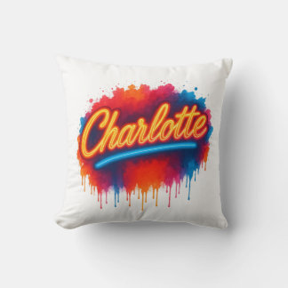 Charlotte Neon Script – Street Art Splash Design Kussen